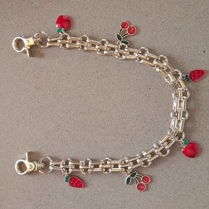 Gold Purse Charm Chain with Red Fruit Charms